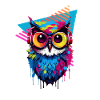 Owl with headphones 80s style