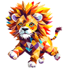 Geometric lion in a blaze of color