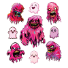 Scary and cute pink ghosts