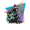 Raccoon with guitar 80s style
