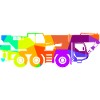 Buntes Regenbogen Kranfahrzeug Baustelle