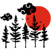 Black trees and red sun