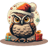 Eulen-Weihnachtsmütze neben Weihnachtsgeschenk