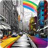 Stadtleben mit Regenbogen