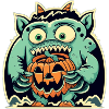 Monstrous creature and scary pumpkin