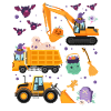 Gruseliger Halloween-Bagger mit Hexenhut
