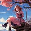 Anime Girl Sitting Blossom Dream