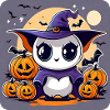 Cute Halloween monster with pumpkins