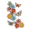 Retro butterflies around flower vine