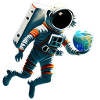 Astronaut with planets