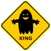 Warnschild "Gespenster / Ghosts Xing"