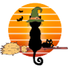 Halloween, Witch's Broom, Black Cat