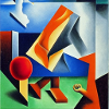 Abstract man playing basketball