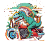T-Rex conduit une moto