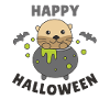 Otter Happy Halloween Cauldron Bat