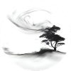 Ein gemalter Baum im Wind