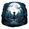 Midnight Cemetery - Haunted Illustration