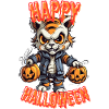 Spooky tiger with Halloween pumpkins