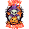 Cute Halloween dog with pumpkins
