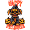 Cute Halloween dog with pumpkins