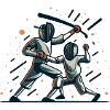 Two people fencing