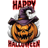 Spooky Halloween pumpkin with witch hat