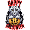Cute Snow Leopard with Halloween Pumpkin