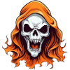 Skull with flaming hair