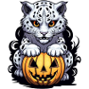 Snow leopard with Halloween pumpkin