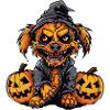 Spooky Halloween dog with pumpkins