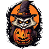 Gruselige Halloween-Katze mit Hexenhut