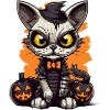 Cute Halloween kitten with pumpkins
