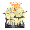 Spooky Dancing Skeletons Bats Moon Pumpkin