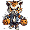 Creepy Cat Witch with Pumpkins