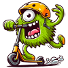 Monstre mignon drôle sur escooter