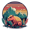 Capybara mit Retro Sunset