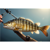 Großer Barsch Fisch am Haken