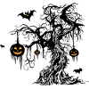 Halloween Tree with Pumpkin Lanterns Bat