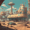 retro-futurism,1950s,lowpoly,artwork,scetch