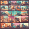 retro-futurism,1950s,lowpoly,artwork,scetch