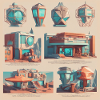 retro-futurism,1950s,lowpoly,artwork,scetch