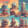 retro-futurism,1950s,lowpoly,artwork,scetch