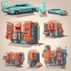 retro-futurism,1950s,lowpoly,artwork,scetch