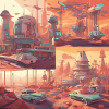 retro-futurismus,1950s, Lowpoly,artwork,scetch