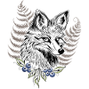 Fox with fern and blueberries