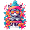Cute Cat with Piano