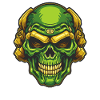 Green and gold grinning skull