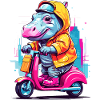 Hippopotamus on scooter