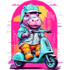 Nilpferd auf Roller