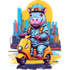 Nilpferd auf Roller